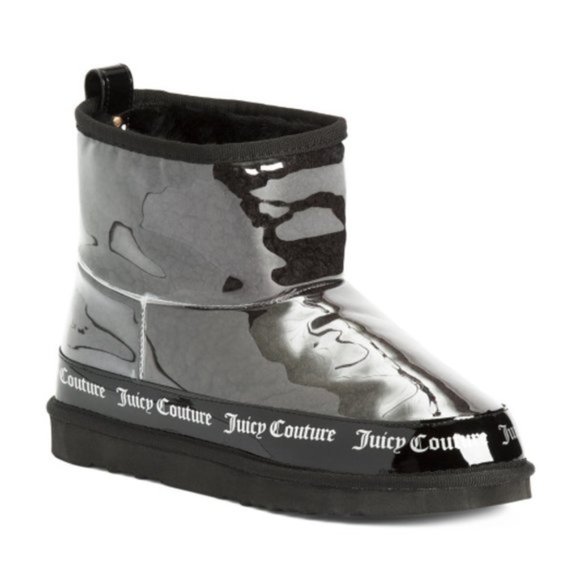 NWT Juicy Couture Black Klash Clear Mirrored Logo Sherpa Booties - Picture 1 of 11